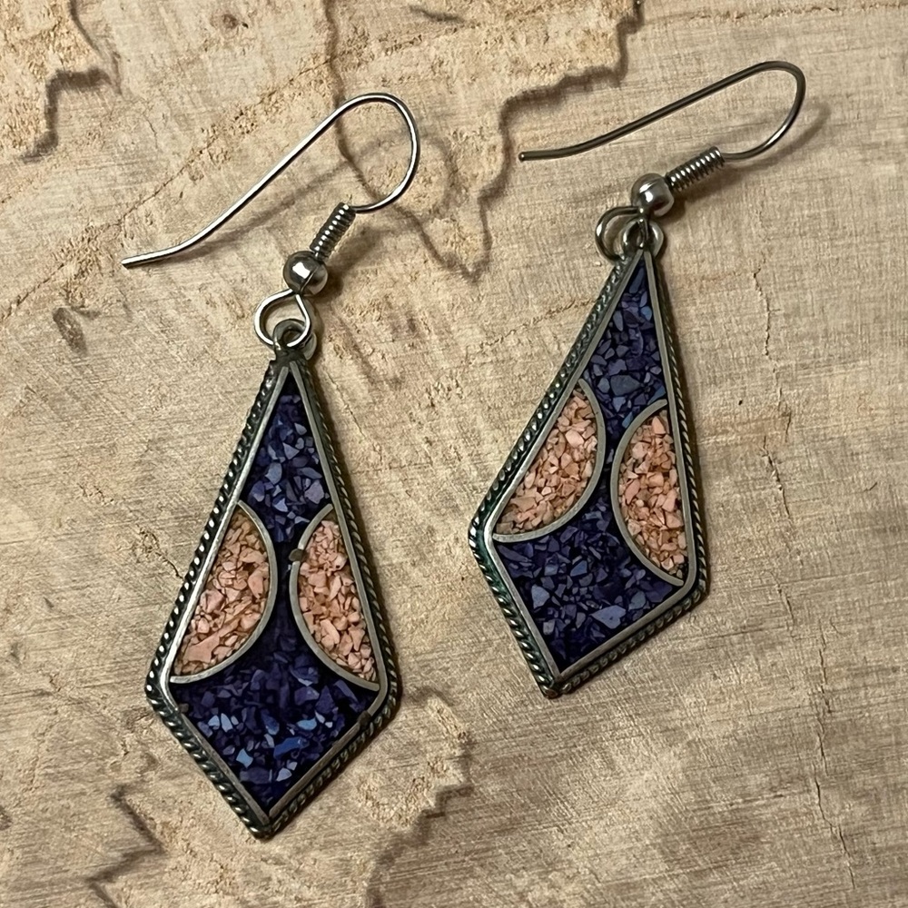 Vintage Alpaca Blue and Pink Earrings